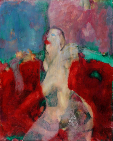 Painting titled "Nude on a red couch" by Gagik Kurginyan, Original Artwork, Oil