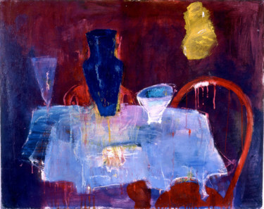 Painting titled "Still life with blu…" by Gagik Kurginyan, Original Artwork, Oil
