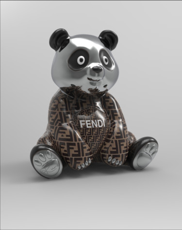 Sculpture titled "Panda Kuro Brown Fe…" by Thibault Kuro, Original Artwork, Resin