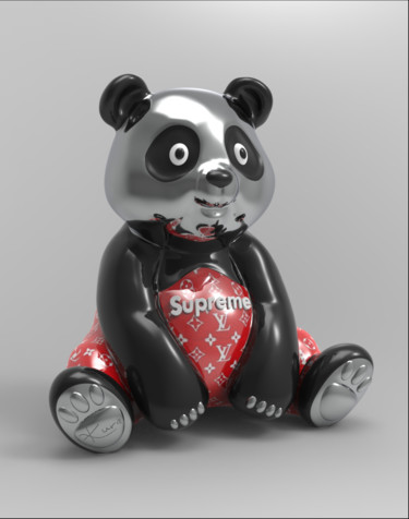 Sculpture titled "Panda Kuro Black Su…" by Thibault Kuro, Original Artwork, Resin