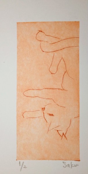 Druckgrafik mit dem Titel "neko(u)" von Saku Kuronashi, Original-Kunstwerk, Gouache