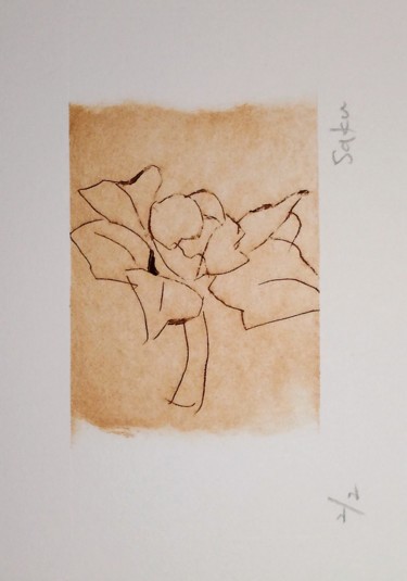 Incisioni, stampe intitolato "camélia" da Saku Kuronashi, Opera d'arte originale, Gouache