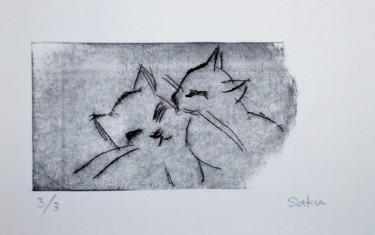 Отпечатки и Гравюры под названием "neko(ku)" - Saku Kuronashi, Подлинное произведение искусства, Гуашь