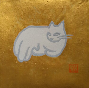 Pintura titulada "NIHONGA NEKO　Kogane" por Saku Kuronashi, Obra de arte original, Pigmentos