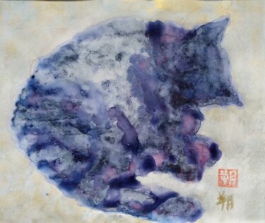 Malerei mit dem Titel "NIHONGA NEKO KONPEKI" von Saku Kuronashi, Original-Kunstwerk, Pigmente