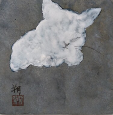 Pittura intitolato "NIHONGA NEKO SIRO" da Saku Kuronashi, Opera d'arte originale, pigmenti