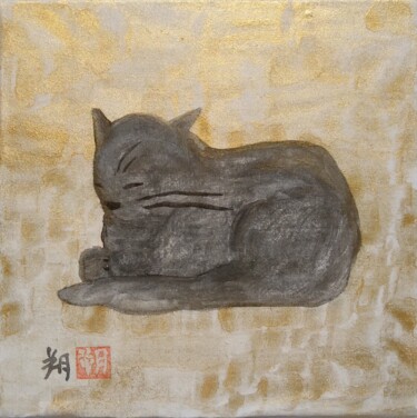Malerei mit dem Titel "NIHONGA NEKO KOGANE2" von Saku Kuronashi, Original-Kunstwerk, Pigmente