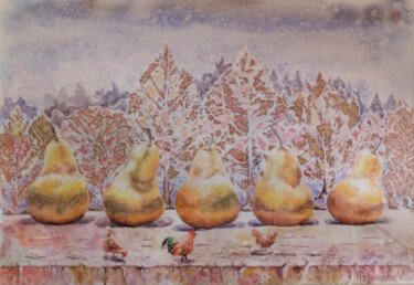Картина под названием "Груши в саду" - Виталий Курортный, Подлинное произведение искусства, Акварель
