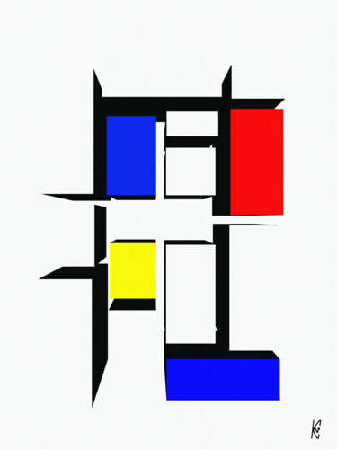 Gravures & estampes intitulée "3d Mondriaan #2" par Kurotory, Œuvre d'art originale, Travail numérique 2D