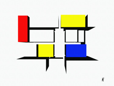 Prenten & gravures getiteld "3d Mondriaan #7" door Kurotory, Origineel Kunstwerk, 2D Digital Work