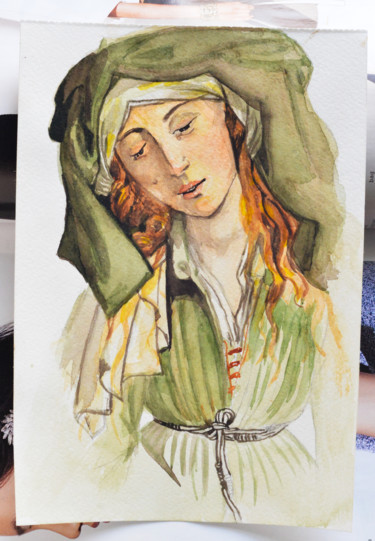 Painting titled "La Sainte Marie-Mad…" by Olga Kurovets, Original Artwork, Watercolor