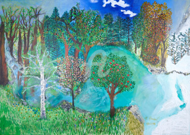 Malerei mit dem Titel "Vier Jahreszeiten" von Kurt Manhart, Original-Kunstwerk, Acryl