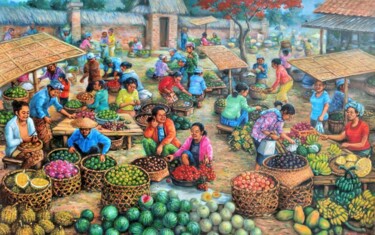 Painting titled "Fruit Market" by Kuss. W., Original Artwork, Oil