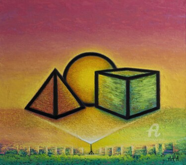 Malerei mit dem Titel "4,1d. Sacred geomet…" von Kuvandik Dusmanov, Original-Kunstwerk, Öl