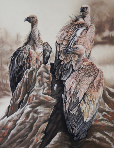 Rysunek zatytułowany „Pending. Vultures” autorstwa Anna Pershneva, Oryginalna praca, Pastel