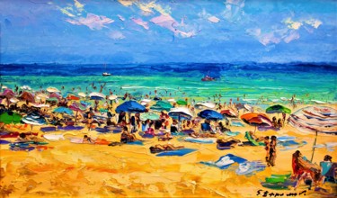 Солнце море пляж Painting titled "Солнце море пляж" by Сергей Ефремов, Original Art, Cardboard
