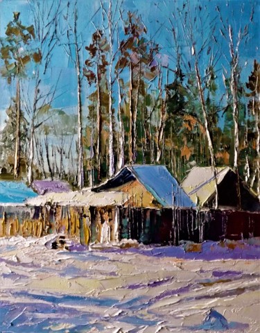 Painting titled "Морозный день в Ред…" by Sergei Efremov, Original Artwork, Oil