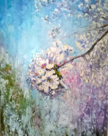 Картина под названием "Ветка яблони" - Сергей Ефремов, Подлинное произведение искусства, Масло