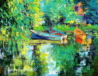 Peinture intitulée "Лодки" par Sergei Efremov, Œuvre d'art originale, Huile