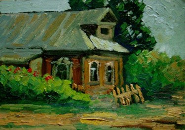Painting titled "деревенский этюд.По…" by Sergei Efremov, Original Artwork, Oil