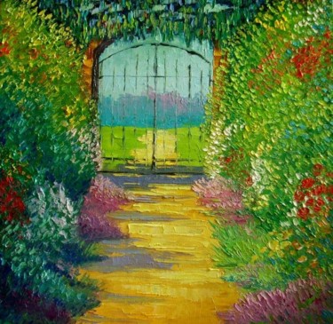 Картина под названием "Летний сад" - Сергей Ефремов, Подлинное произведение искусства, Масло