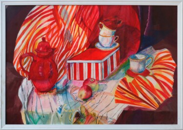 Картина под названием "Натюрморт с полосат…" - Татьяна Кузьмина, Подлинное произведение искусства, Акрил