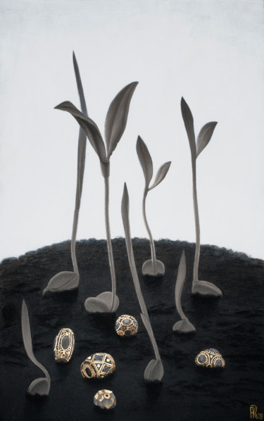 Картина под названием "Зерна и бусины" - Анастасия Kuznetsova-Ruf, Подлинное произведение искусства, Древесный уголь