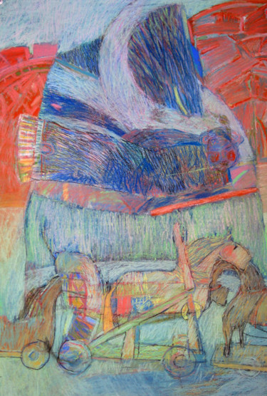 Картина под названием "Деревянный-конь." - Наталья Кузнецова, Подлинное произведение искусства, Пастель