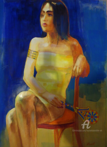 Painting titled "Натурщица №5 (Египт…" by Vadim Kuznetsov, Original Artwork, Tempera