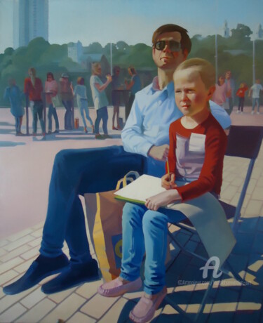 Картина под названием "Юный художник" - Вадим Кузнецов, Подлинное произведение искусства, Масло