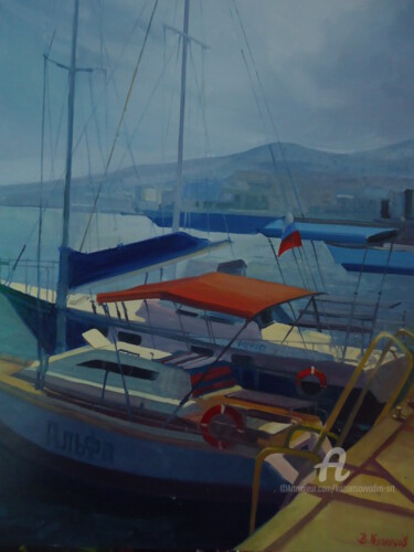 Malerei mit dem Titel "Яхты (Yachts)" von Vadim Kuznetsov, Original-Kunstwerk, Öl