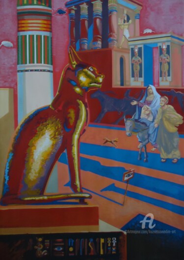Painting titled ""Бегство в Египет"" by Vadim Kuznetsov, Original Artwork, Tempera