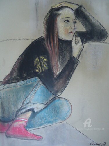 Schilderij getiteld "Портрет девушки" door Vadim Kuznetsov, Origineel Kunstwerk, Pastel