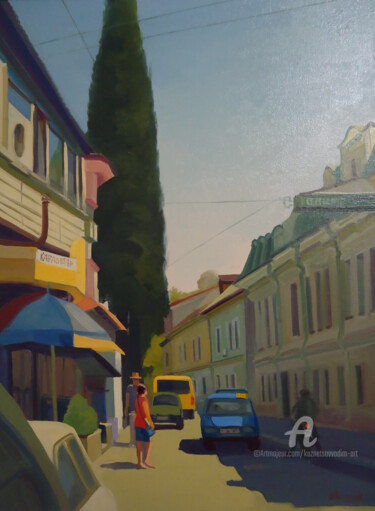 Painting titled "Ялта. Улица" by Vadim Kuznetsov, Original Artwork, Oil