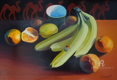 Painting titled "Натюрморт с бананами" by Vadim Kuznetsov, Original Artwork, Oil