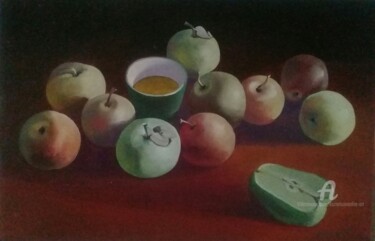 Картина под названием "Натюрморт "яблочный…" - Вадим Кузнецов, Подлинное произведение искусства, Масло