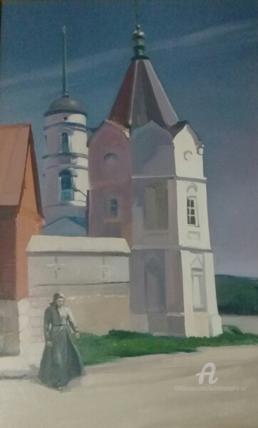 Peinture intitulée ""Монастырская башня"" par Vadim Kuznetsov, Œuvre d'art originale, Huile