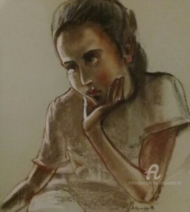 Drawing titled "Аня" by Vadim Kuznetsov, Original Artwork, Pastel