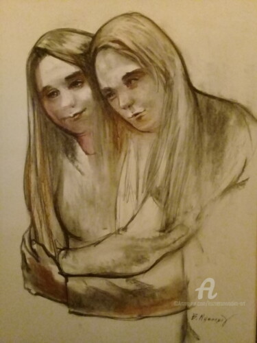 Drawing titled "Подружки" by Vadim Kuznetsov, Original Artwork, Pastel
