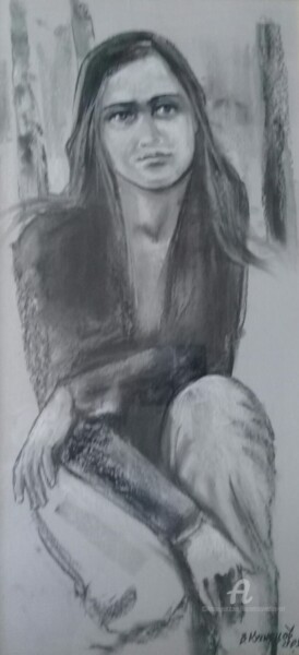 Drawing titled "Портрет девушки" by Vadim Kuznetsov, Original Artwork, Pastel