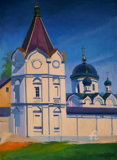 Painting titled "Monastery tower" by Vadim Kuznetsov, Original Artwork, Oil