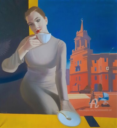 Schilderij getiteld "Чашка чая 2" door Vadim Kuznetsov, Origineel Kunstwerk, Olie