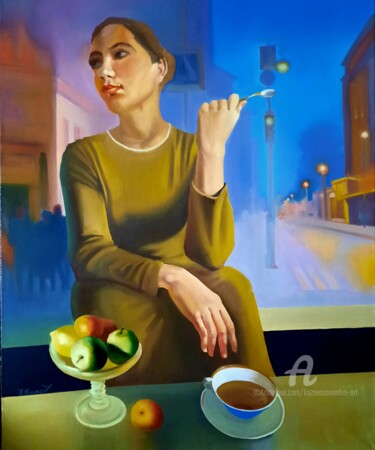 Pintura titulada ""Ночь,улица"" por Vadim Kuznetsov, Obra de arte original, Oleo