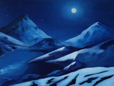 Painting titled "Full moon" by Kvantaliani, Original Artwork, Oil