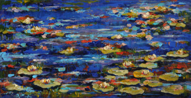 Картина под названием "Водяные лилии в зав…" - Liubov Kvashnina, Подлинное произведение искусства, Акрил