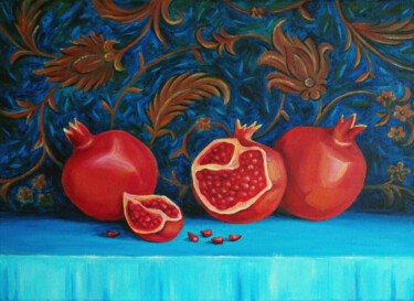 Painting titled "POMEGRANATES ON PER…" by Liubov Kvashnina, Original Artwork, Acrylic