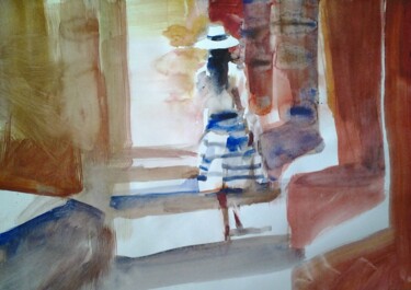 Картина под названием "Полдень в Луксоре" - Андрей Клюйко, Подлинное произведение искусства, Акварель