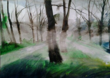 Painting titled "Туман в парке" by Andrei Kliuiko, Original Artwork, Watercolor