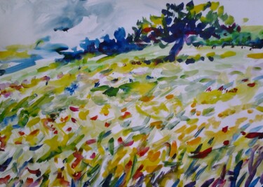Peinture intitulée "Дерево в поле" par Andrei Kliuiko, Œuvre d'art originale, Aquarelle