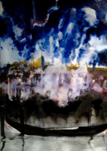 Peinture intitulée "Венеция . Фейерверк…" par Andrei Kliuiko, Œuvre d'art originale, Aquarelle